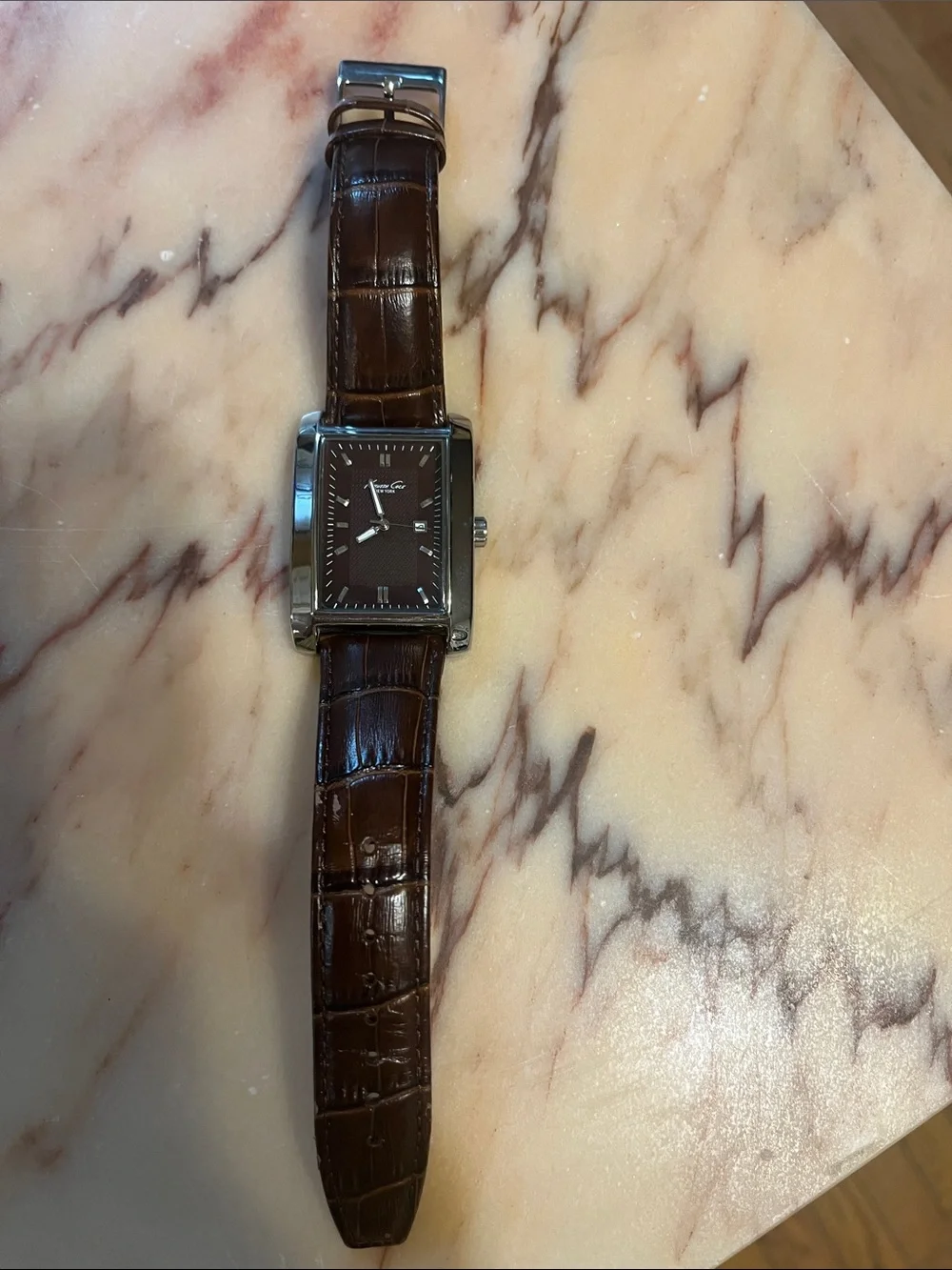 Kenneth Cole New York Brown Leather Strap Men’s Watch with Silver Case